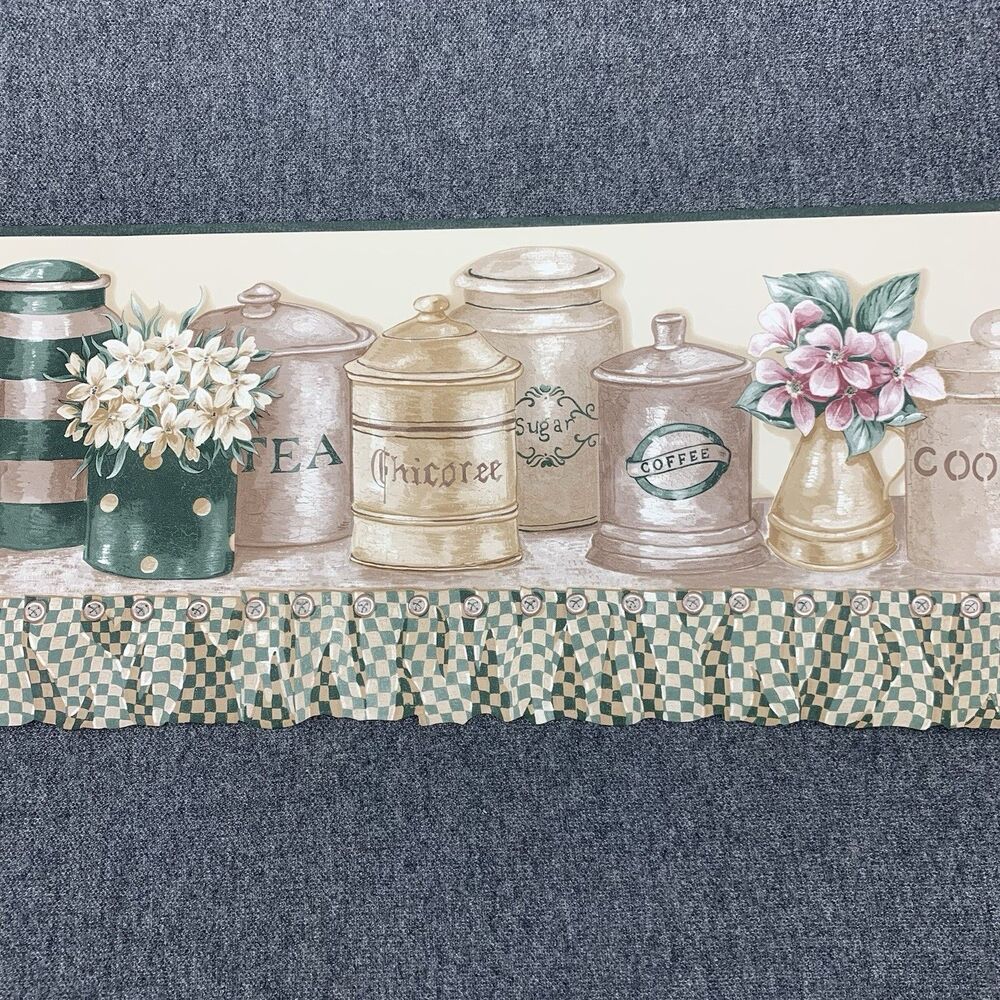 5 Vintage Border Country Kitchen Cannister Set on Hutch Shelf Coffee Tea Cookies - Picture 2 of 7